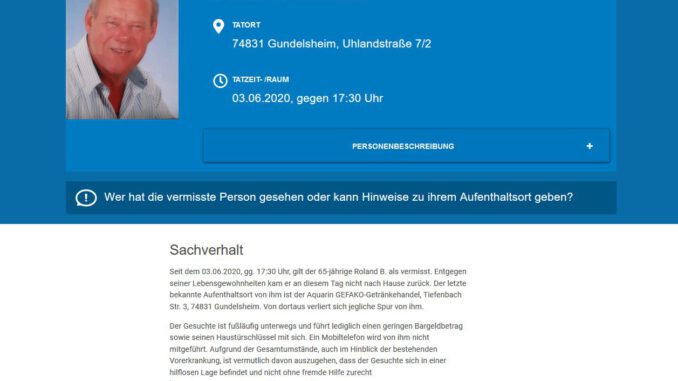 Mann vermisst Gundelsheim PP Heilbronn 05.06.2020