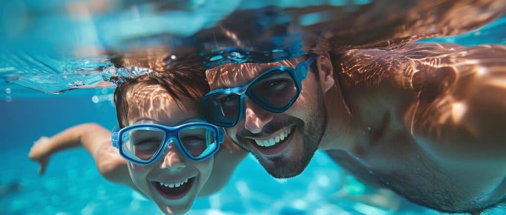 pool, swimming, father, son, child, bonding, boy, water, swim, fun, summer, underwater, nature, woman, goggles, sport, vacation, kid, leisure, swimmer, swimming pool, activity, snorkel