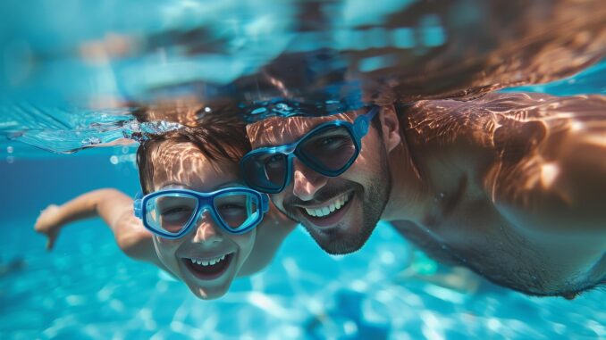 pool, swimming, father, son, child, bonding, boy, water, swim, fun, summer, underwater, nature, woman, goggles, sport, vacation, kid, leisure, swimmer, swimming pool, activity, snorkel