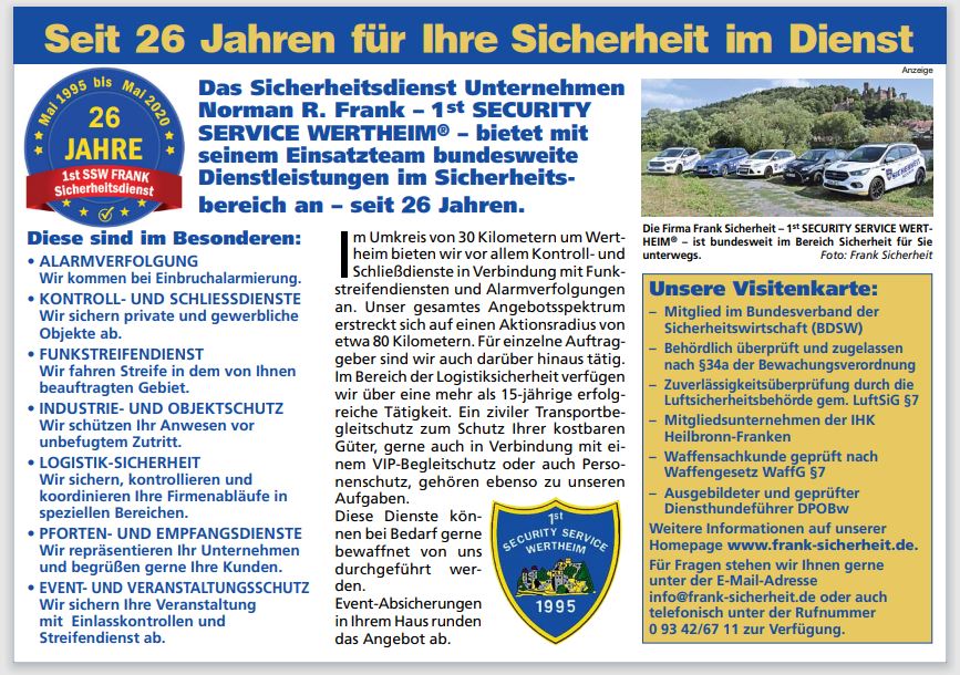 1st SECURITY SERVICE WERTHEIM ® - Norman R. Frank - Seit über 26 Jahren
