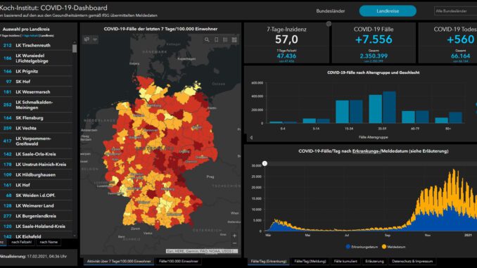 Coronafälle RKI Arcgis Deutschland Stand 17.02.2021 - Presse Wertheim24.de