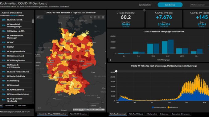 Coronafälle RKI Arcgis Deutschland Stand 21.02.2021 - Presse Wertheim24.de