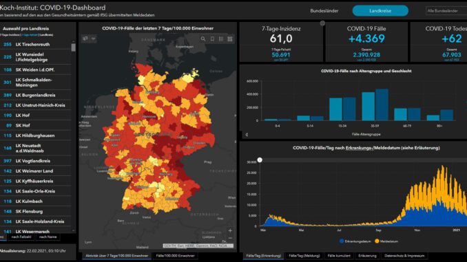 Coronafälle RKI Arcgis Deutschland Stand 22.02.2021 - Presse Wertheim24.de