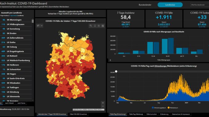 Coronafälle RKI Arcgis Deutschland Stand 25.05.2021 - Presse Wertheim24.de