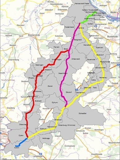 Die drei Trassenvarianten für die Energietransportleitung ETL 182.