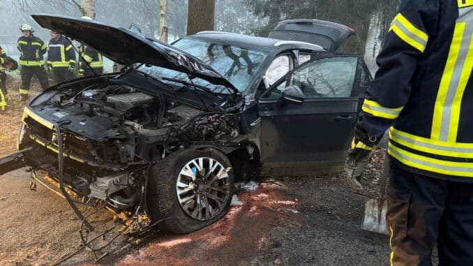 FFW Fredenbeck: 20-jähriger fährt gegen Baum / PKW stark beschädigt