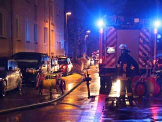 FW-E: Brand in einem Parkhaus in der Innenstadt - angrenzende Tierhandlung verraucht