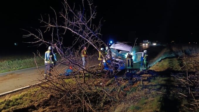 FW Ense: Kleintransporter kollidiert frontal mit Baum