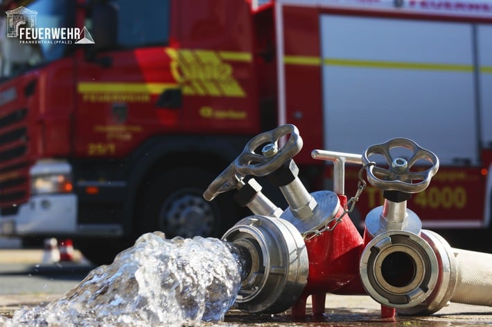 FW Frankenthal: Brand eines Bürocontainers und angrenzende Grünfläche