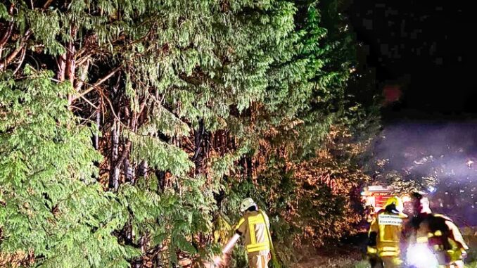 FW Grevenbroich: Stundenlange Löscharbeiten in brennender Grünanlage / Brand zahlreicher Bäume fordert Einsatzkräfte bis weit nach Mitternacht