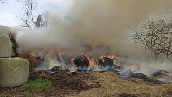 FW-KLE: Heuballen gehen in Flammen auf