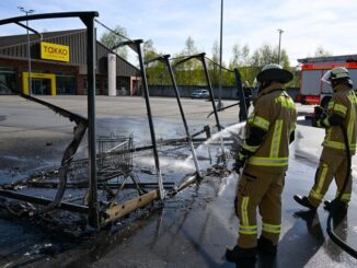 FW Menden: Brennt Einkaufswagen-Unterstand