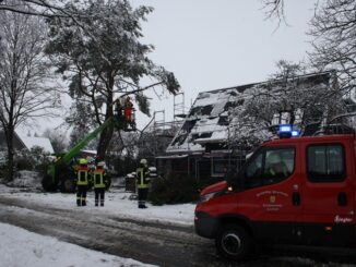 FW-ROW: ++ Baum droht auf Haus mit Photovoltaikanlage zu stürzen ++ Tankstellendach knickt ein - Labesstraße bis auf weiteres gesperrt ++