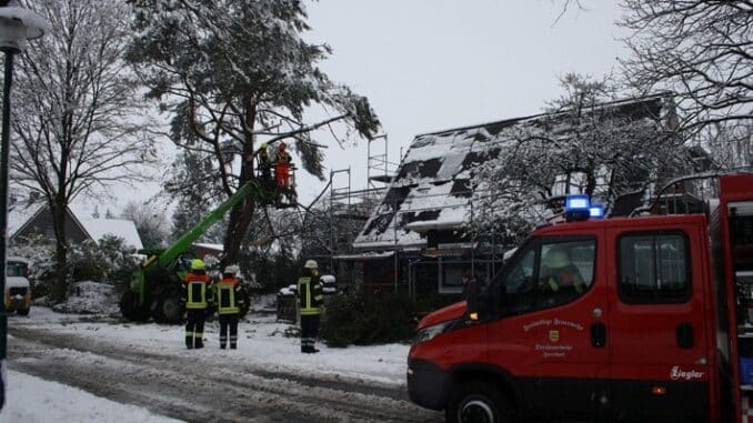FW-ROW: ++ Baum droht auf Haus mit Photovoltaikanlage zu stürzen ++ Tankstellendach knickt ein - Labesstraße bis auf weiteres gesperrt ++