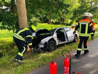 FW-ROW: Ford Mondeo prallt gegen Baum und Fahrerin wird eingeklemmt.