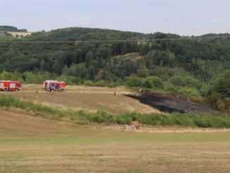 FW VG Asbach: Flächenbrand bei Dinkelbach: 1.200 Quadratmeter Gebüsch und Wiese brennen