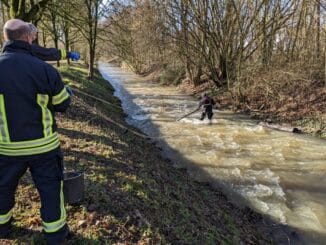 FW-WRN: TH_Wasser - vermutlich Person in der Horne, Brücke Hansaring