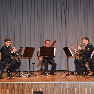 Das Holzbläserquintett des Landespolizeiorchesters Baden-Württemberg umrahmte die Feier zur Verleihung des Zivilcouragepreises musikalisch.