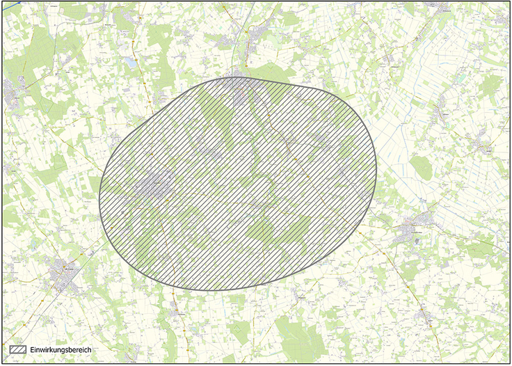 Der Einwirkungsbereich, der nach dem Erdbeben vom 25. März festgelegt worden ist, erstreckt sich von Syke und Bassum nach Südosten.