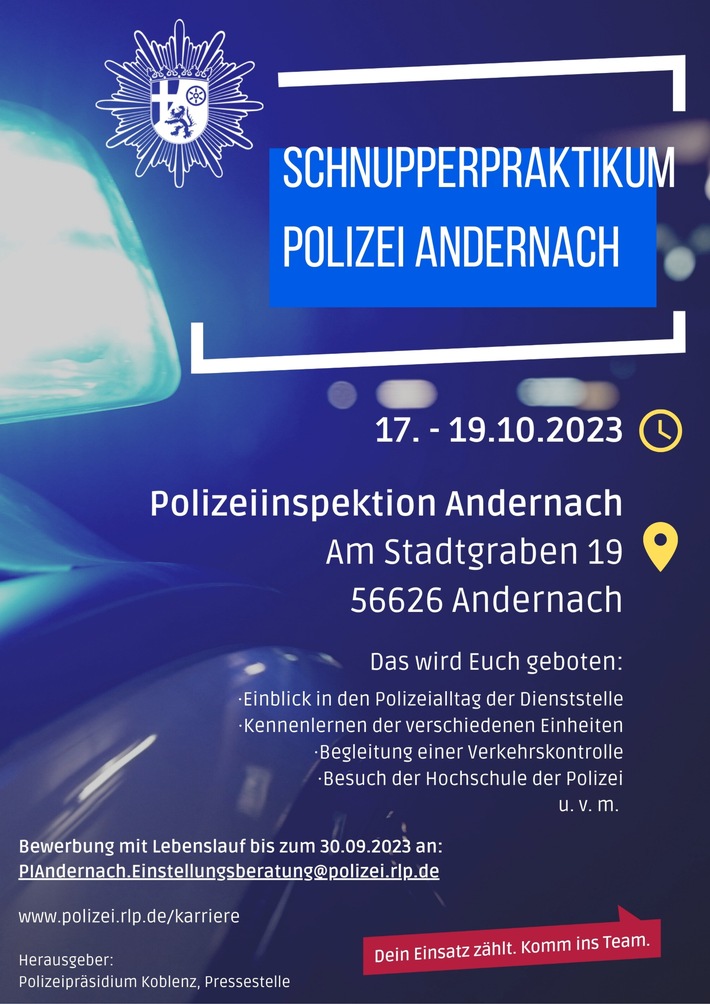 POL-PPKO: Exklusives Schnupperpraktikum in Andernach!