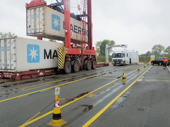 Zuführung ausgewählter Container zur Röntgenanlage des Zolls  