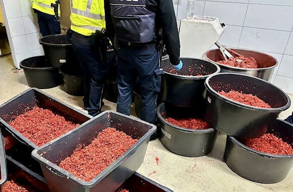Illegal hergestellter, unversteuerter Wasserpfeifentabak in Betonmischbottichen