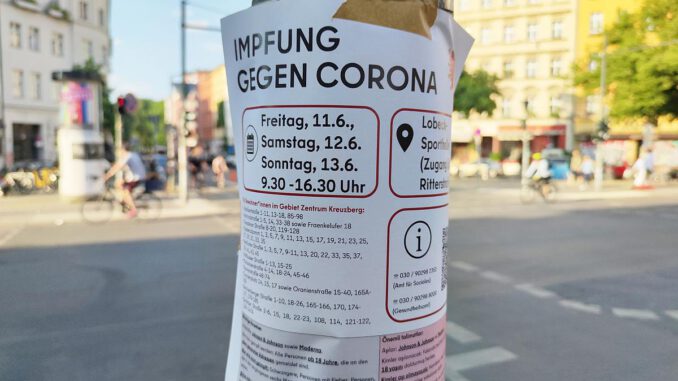 Aufruf zur Stadtteil-Impfung in Berlin-Kreuzberg, über dts Nachrichtenagentur