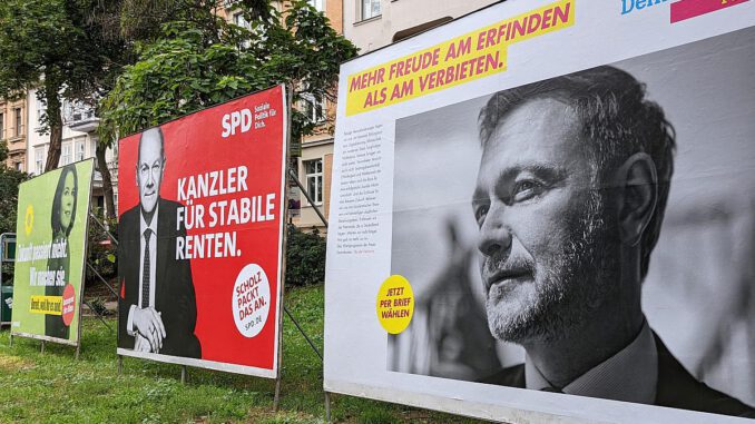 Wahlplakate von Grünen, SPD und FDP zur Bundestagswahl 2021, über dts Nachrichtenagentur