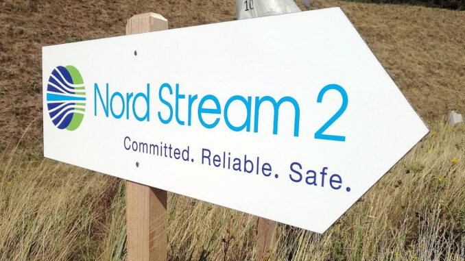 Hinweisschild Nord Stream 2, über dts Nachrichtenagentur