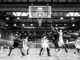 grayscale basketball players