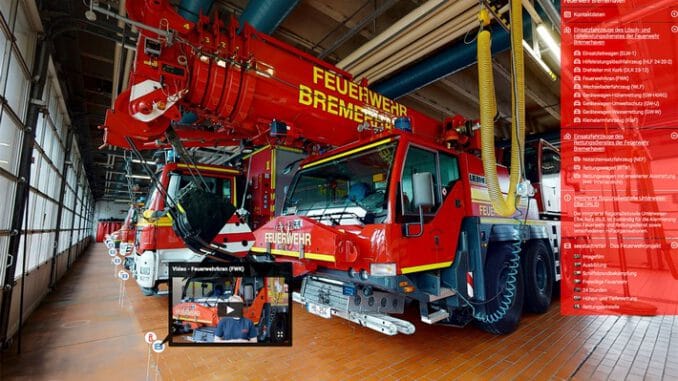FW Bremerhaven: Neue virtuelle Präsenz der Feuerwehr Bremerhaven. Einladung zum Rundgang durch die Leitstelle und Fahrzeughallen der Feuerwehr Bremerhaven.