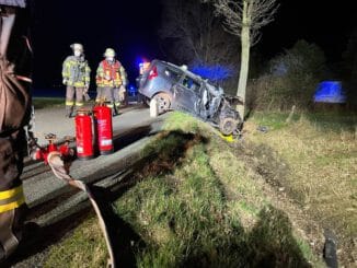 FW-WRN: TH_1 - LZ1 - VU - PKW gegen Baum - 2 Verletzte Personen kurz vor Husemannsweg - KEINER EINGEKLEMMT